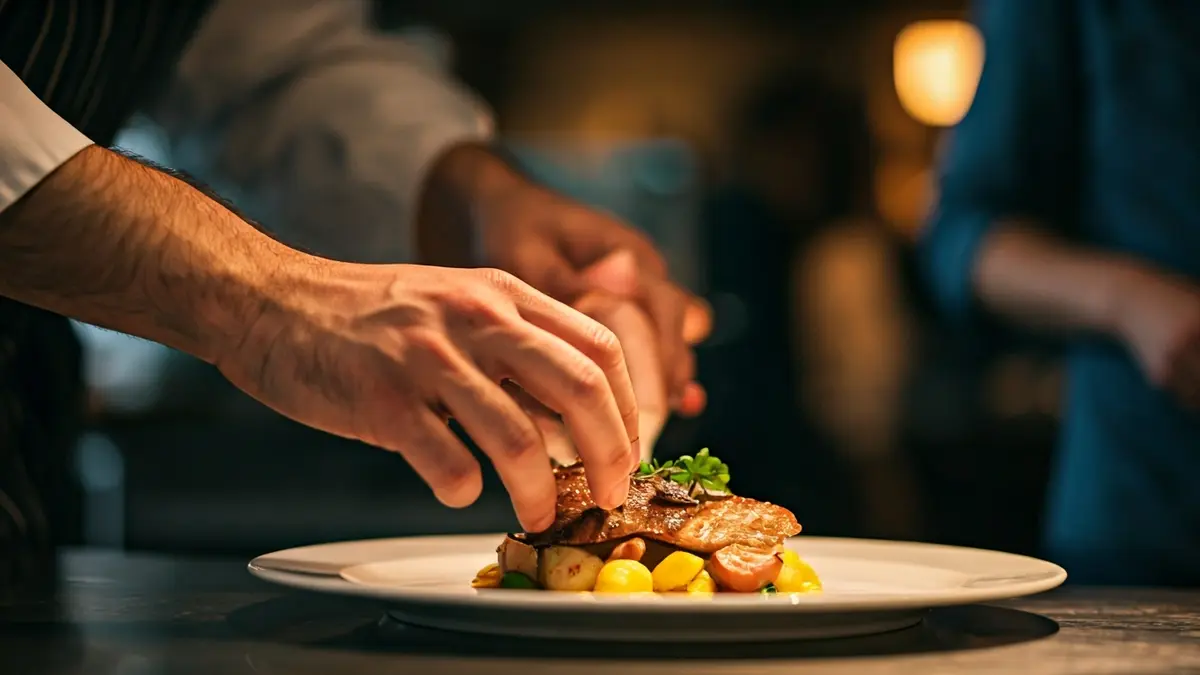 Generic image of a chef plating a dish in a professional kitchen.