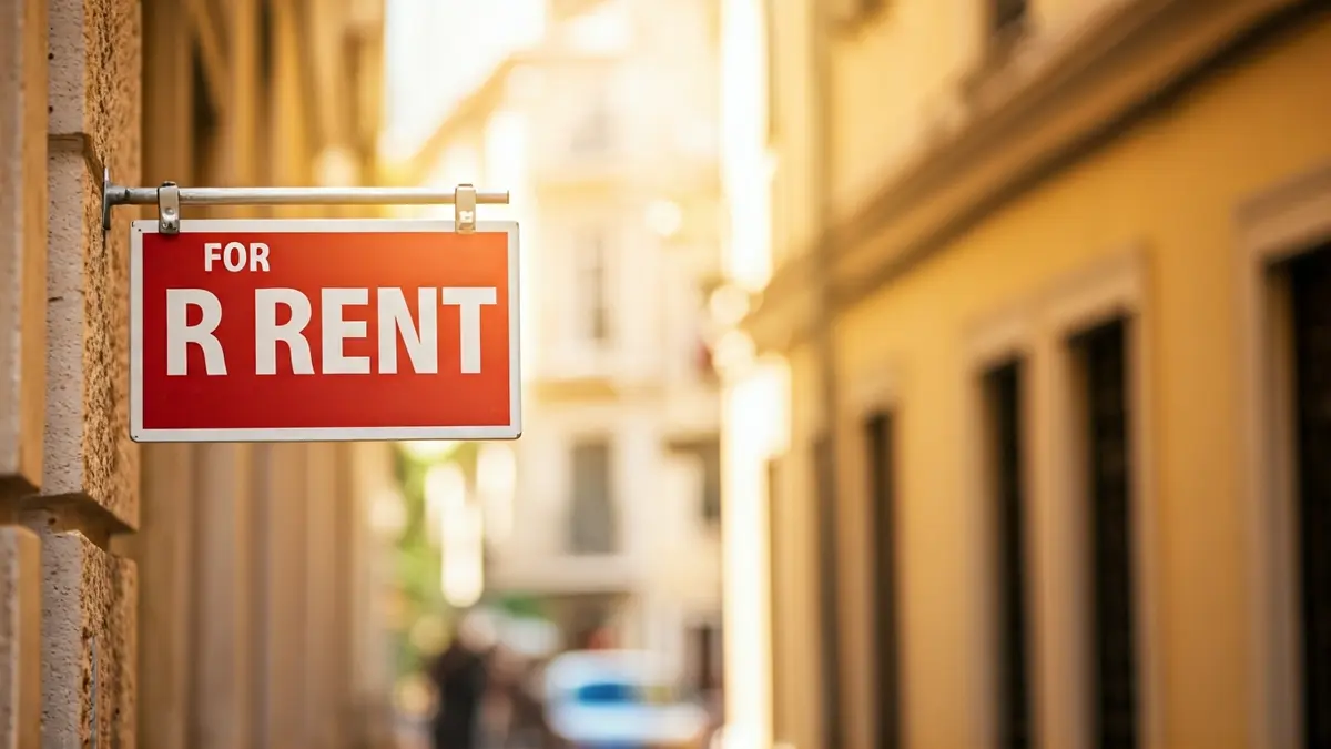 Imatge genèrica d'un cartell de 'Es lloga' en un edifici de València.