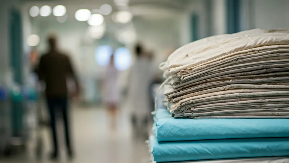 Imatge genèrica de bosses de roba bruta en un passadís d'hospital.