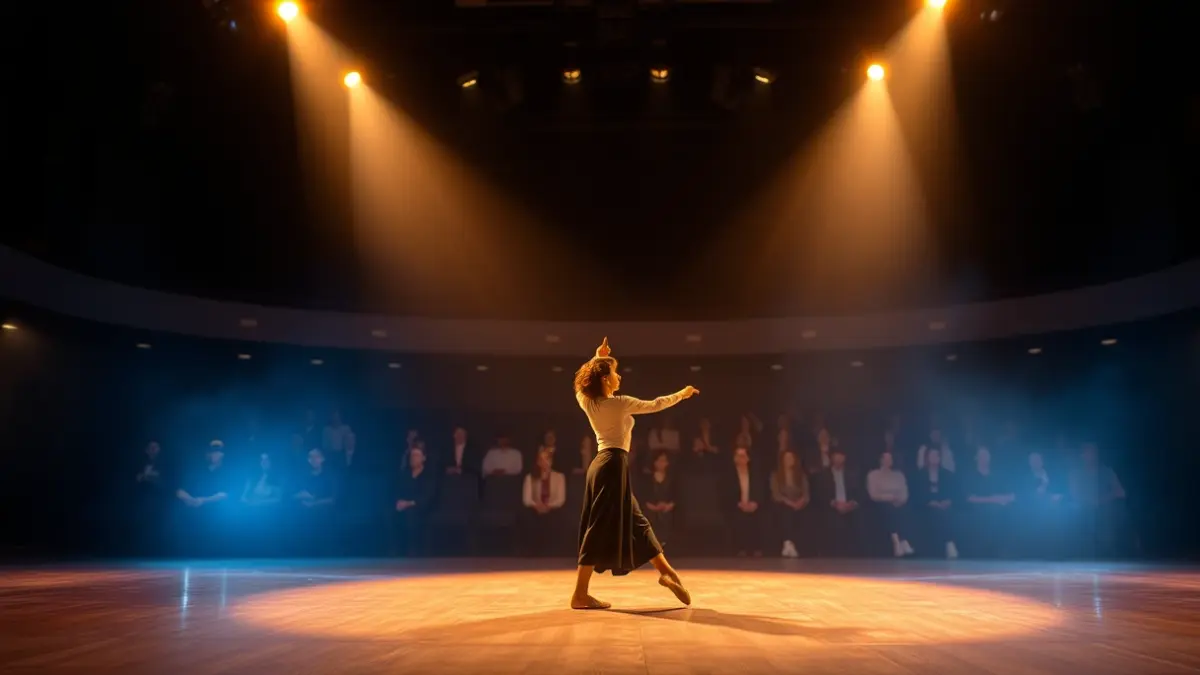Imatge genèrica d'una ballarina en un escenari de teatre, amb llums dramàtiques.