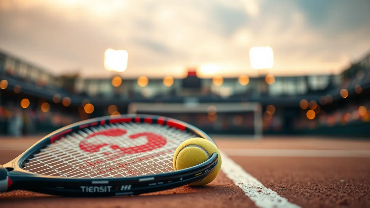Imagen genérica de una raqueta de tenis y una pelota en una pista de tierra batida.
