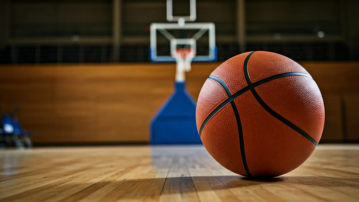 Imatge genèrica d'una pilota de bàsquet en una pista de fusta.