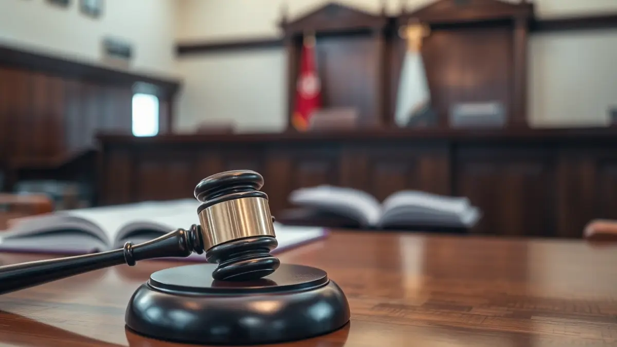 Generic image of a judge's gavel on a wooden desk in a courtroom.