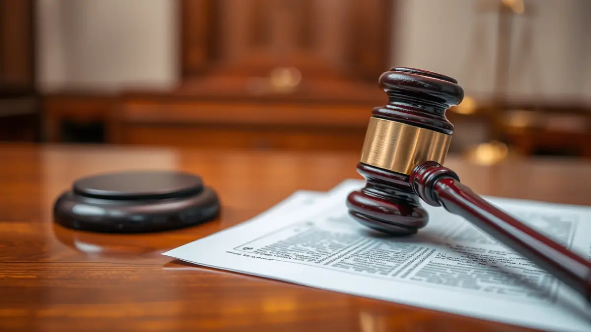 Imatge genèrica d'un martell de jutge sobre documents legals, simbolitzant una decisió judicial.