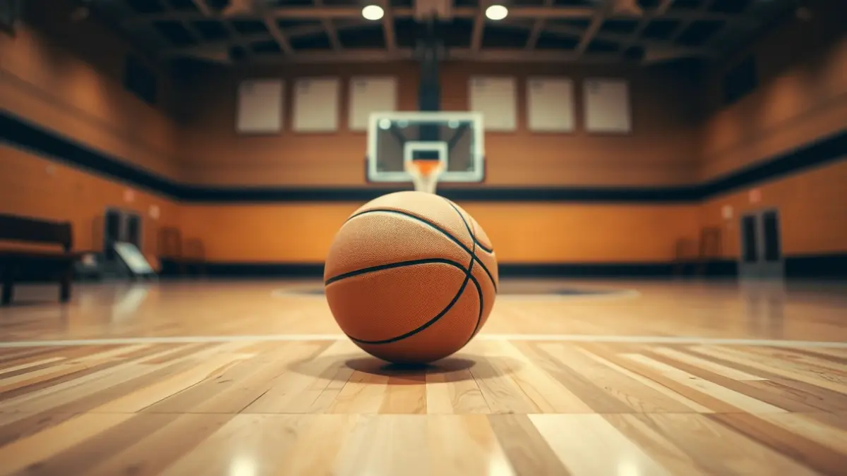 Imatge genèrica d'una pilota de bàsquet en una pista de fusta.
