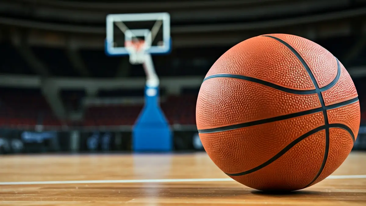 Generic image of a basketball on a wooden court.