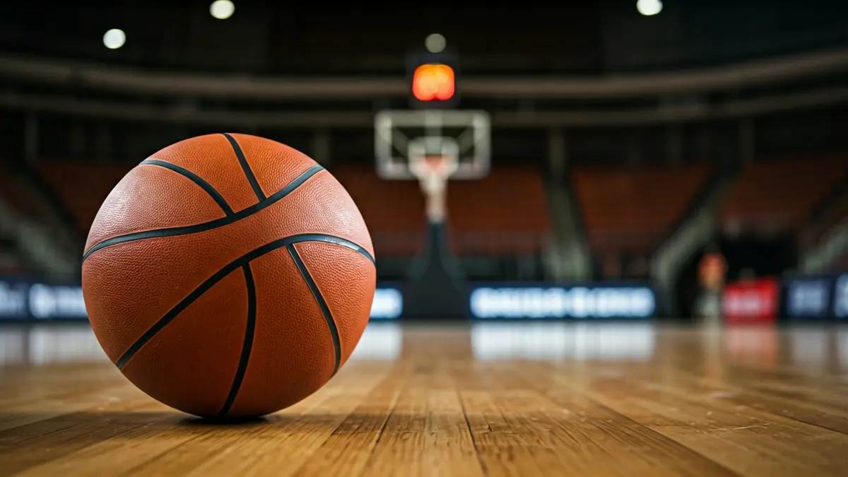 Imagen genérica de un balón de baloncesto en una cancha de madera.