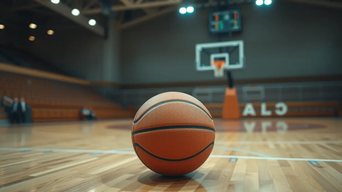 Imatge genèrica d'una pilota de bàsquet en una pista de fusta.