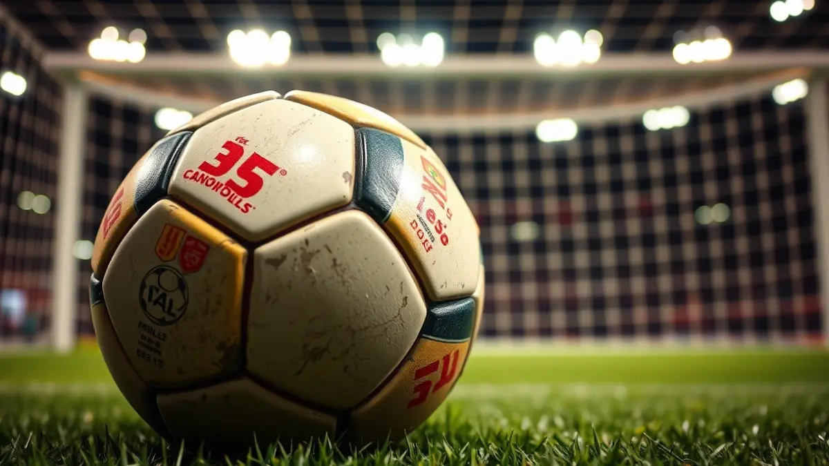Generic image of a soccer ball on a field, with a blurred goal in the background.
