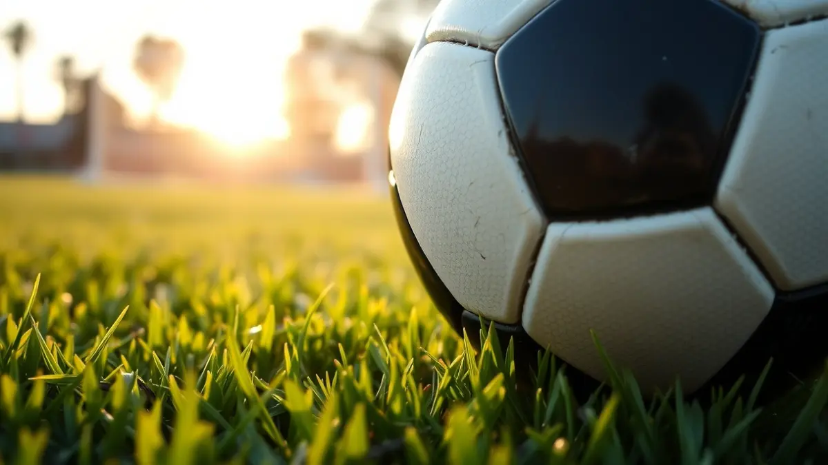 Imatge genèrica d'una pilota de futbol en la gespa, amb la porteria desenfocada al fons.