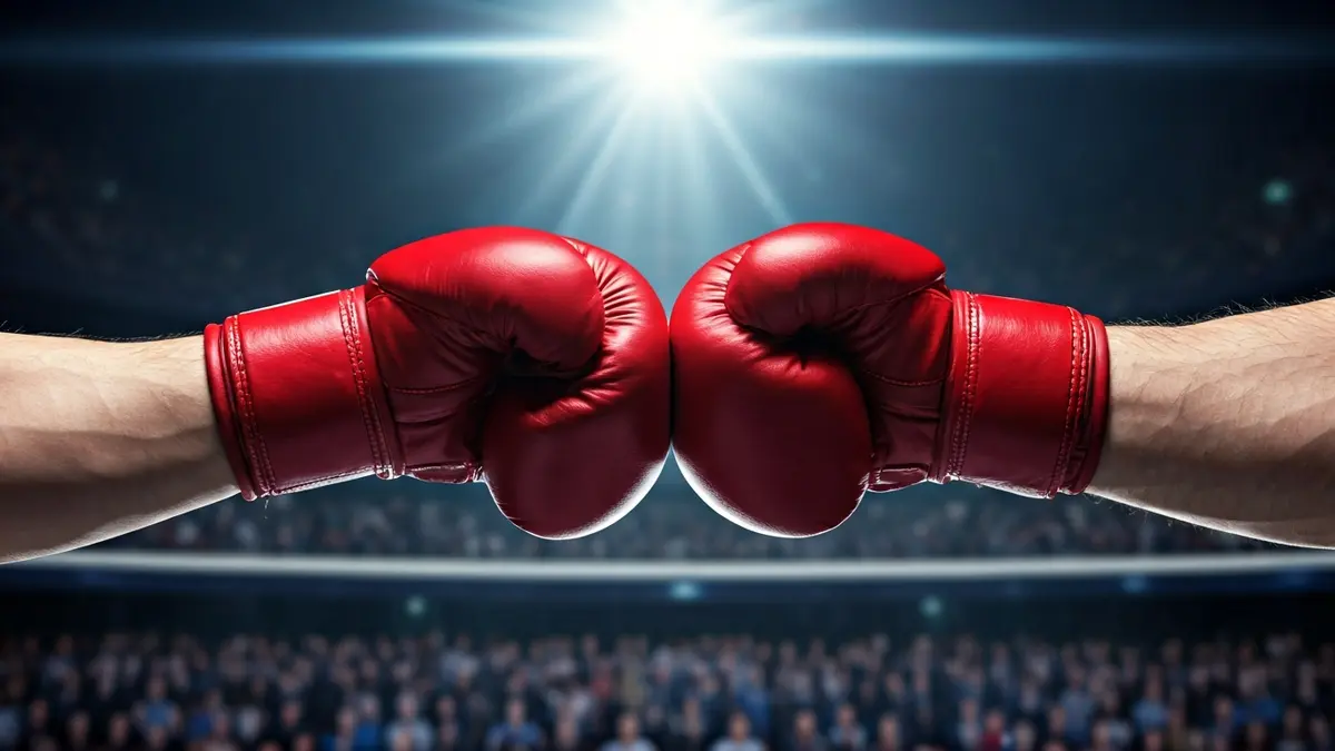 Imatge genèrica de dos guants de boxa tocant-se en un ring de combat.