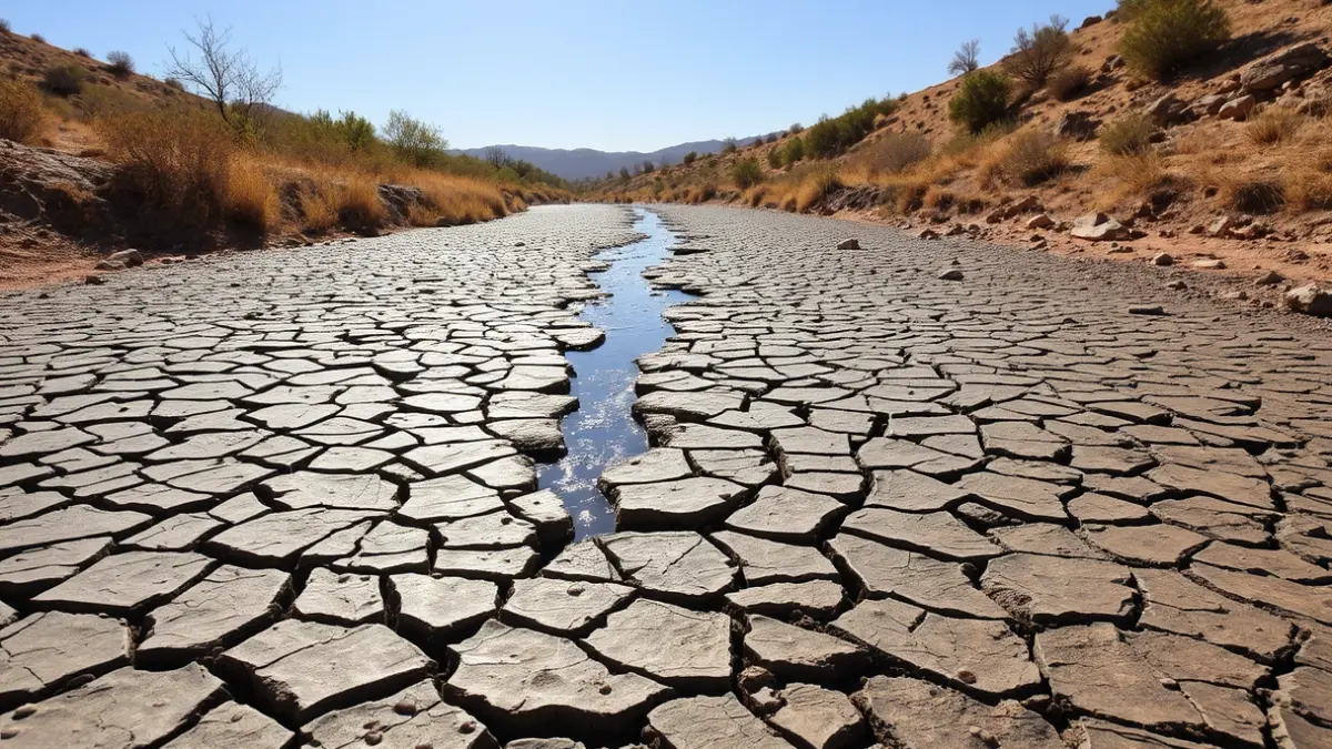 Generic image of a dry riverbed with cracked earth, symbolizing drought and water scarcity.
