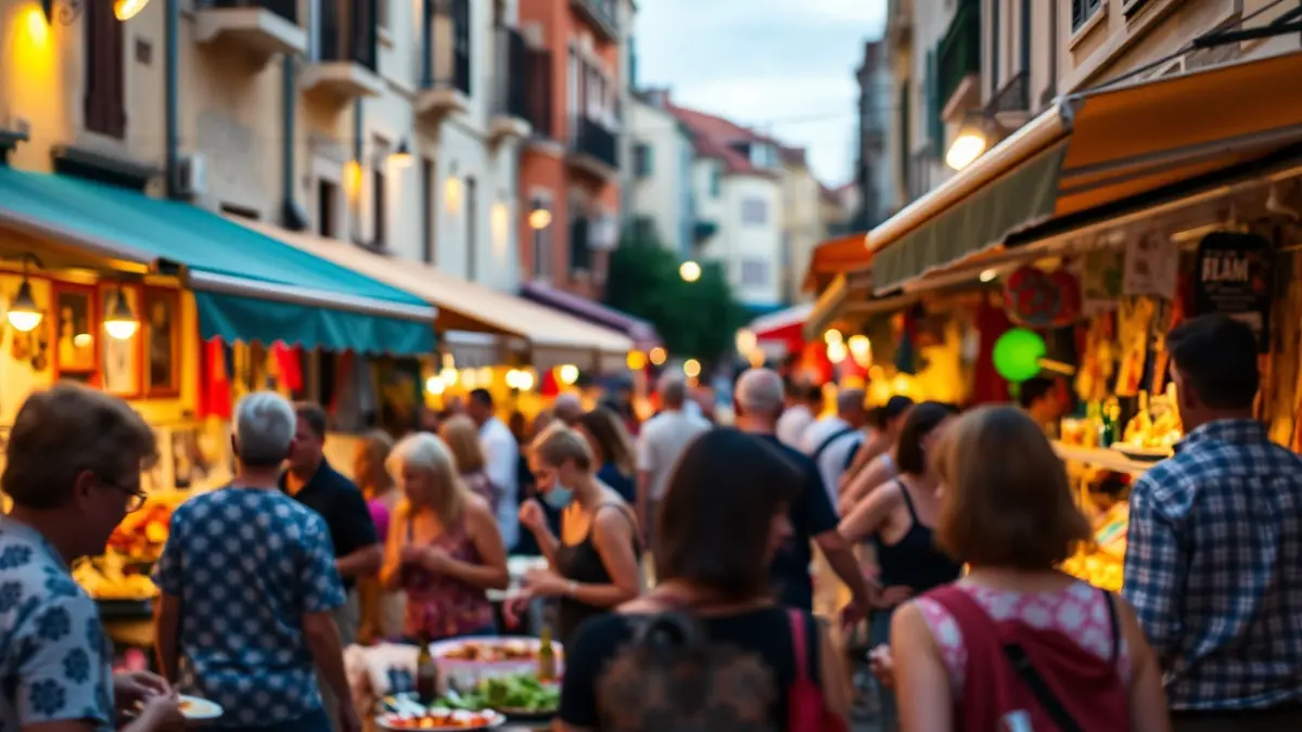 Generic image of a gastronomic and cultural market with a festive atmosphere.