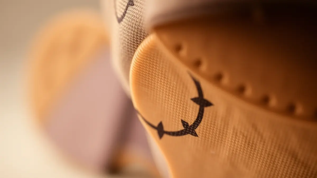 Imatge genèrica d'un teixit tèxtil amb un patró circular i una sola de sabata desenfocada, simbolitzant l'economia circular en els sectors tèxtil i del calcer.