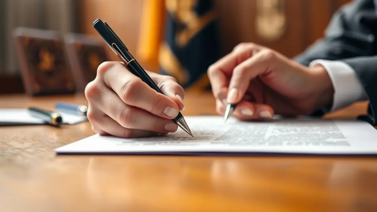 Generic image of hands signing an official document, symbolizing the approval of agreements.