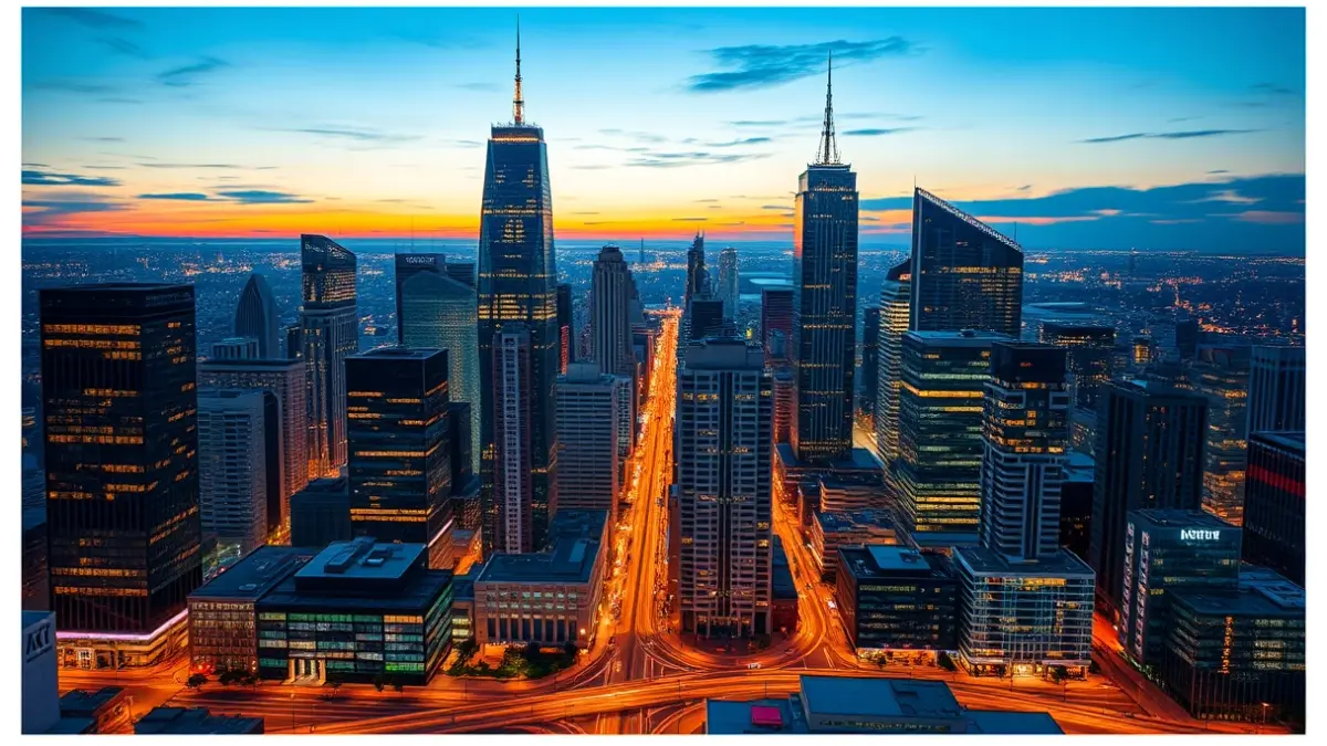 Imatge genèrica d'una ciutat moderna al capvespre amb edificis il·luminats, simbolitzant la innovació i el desenvolupament urbà.