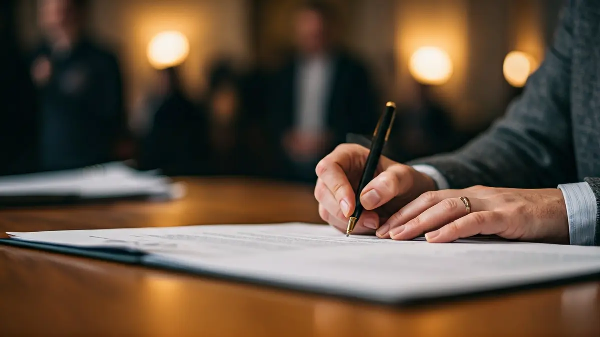 Imatge genèrica de mans signant un document, simbolitzant acords institucionals.