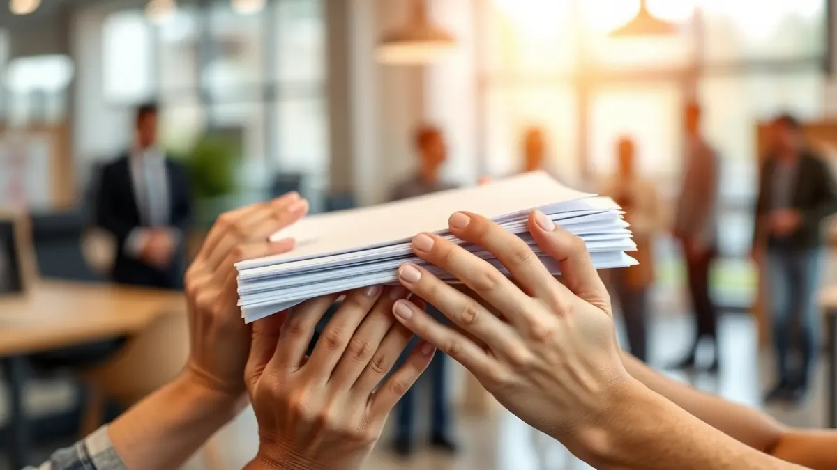 Imatge genèrica de mans diverses sostenint documents, simbolitzant l'ajuda i l'assessorament.
