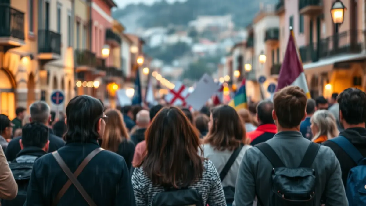 Imagen genérica de una marcha solidaria con lluvia, mostrando la participación y el compromiso de la comunidad.