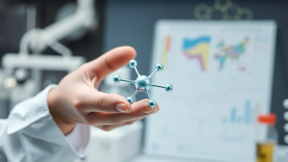Generic image of a medical professional's hands holding a molecular model, with blurred laboratory equipment in the background.