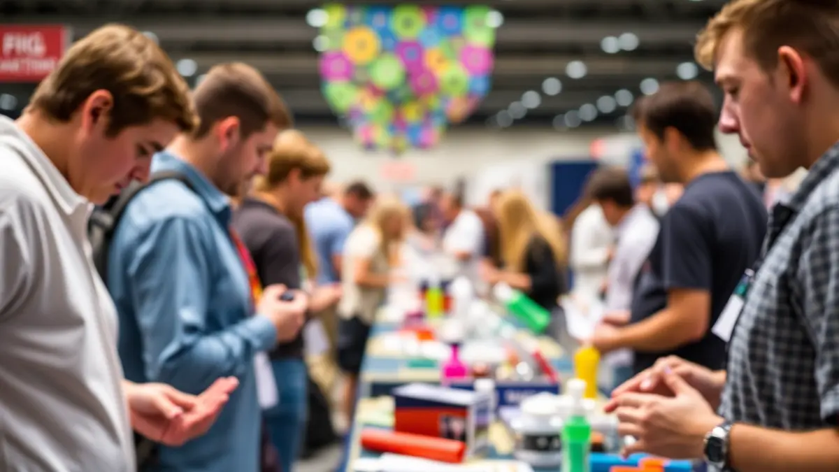 Generic image of a science fair with outreach activities and public participation.
