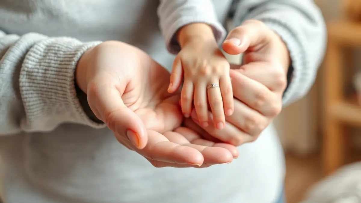Imagen genérica de manos de adulto y niño tomadas, simbolizando acogida y protección.