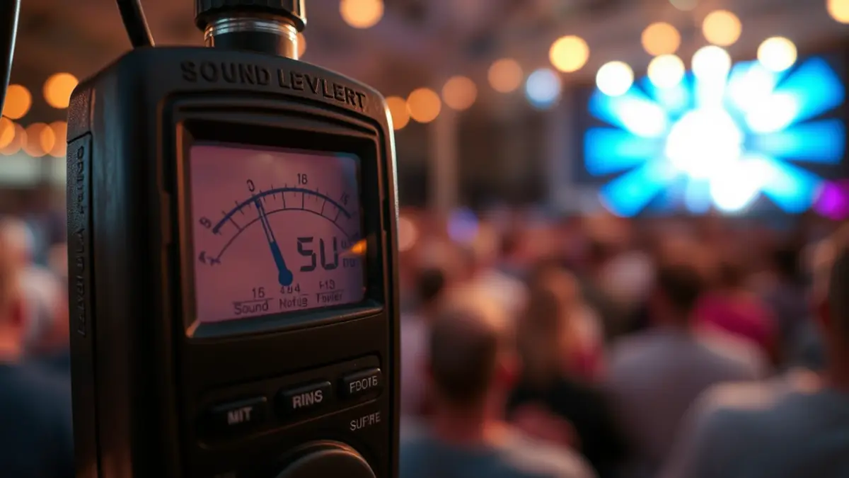 Imatge genèrica d'un mesurador de decibels en un ambient de festival, indicant preocupació pel soroll.