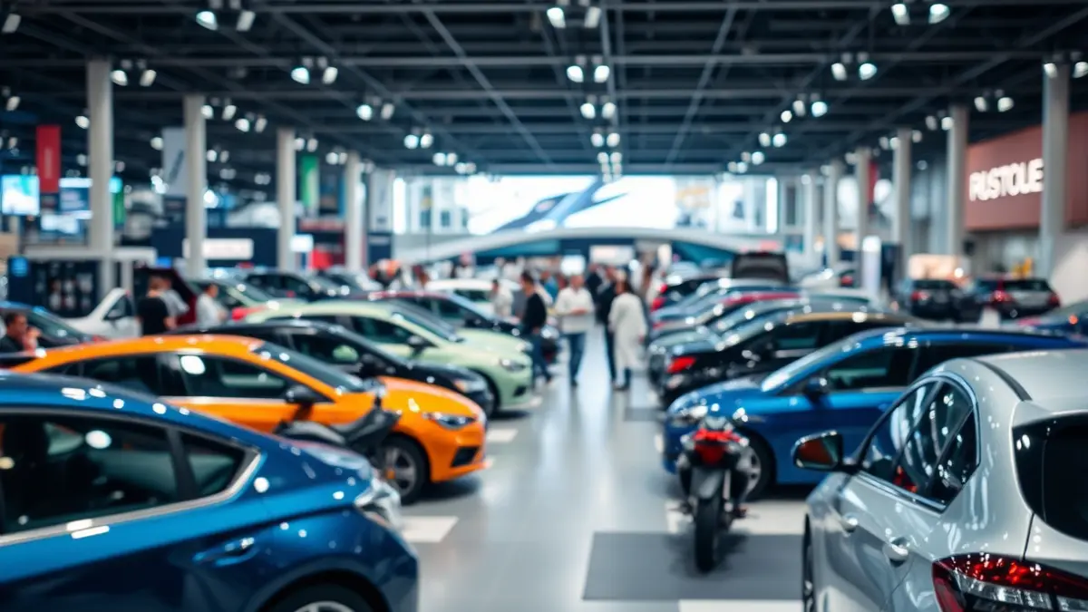 Imatge genèrica d'un saló de l'automòbil amb cotxes i motos exposats i visitants.