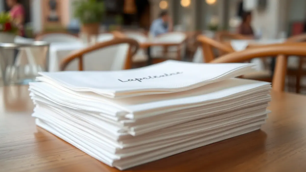Imatge genèrica de tovallons de paper en una taula de restaurant, amb un missatge subtil.