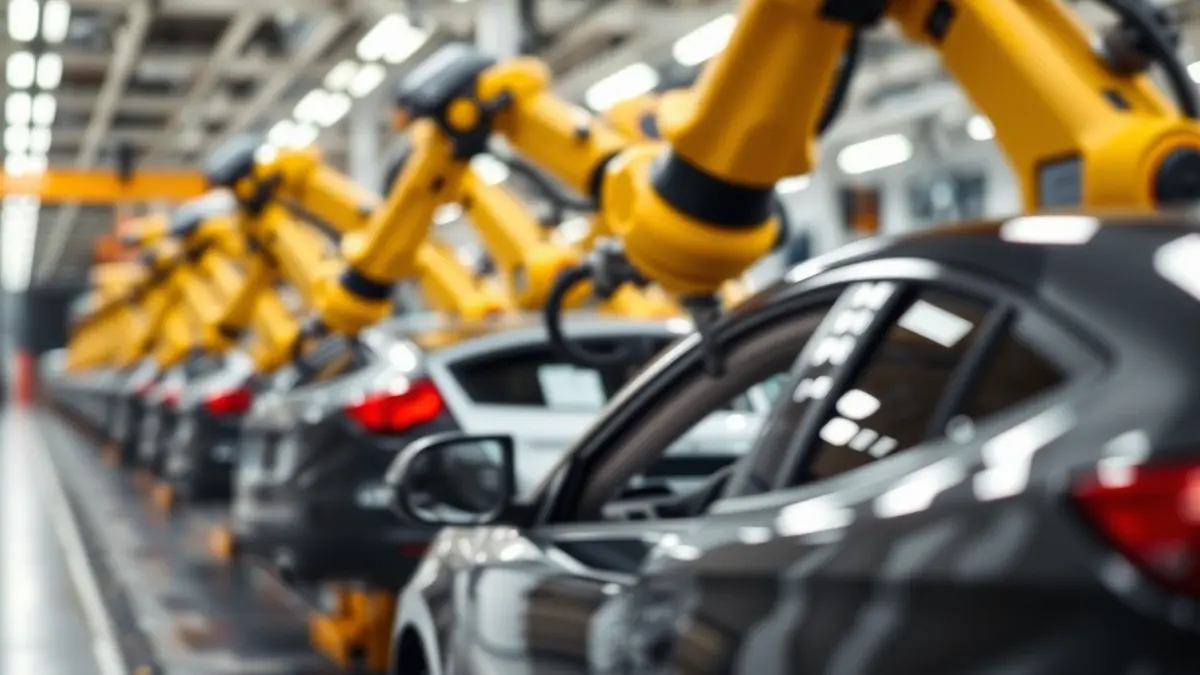 Imatge genèrica d'una línia de muntatge de vehicles en una fàbrica moderna.