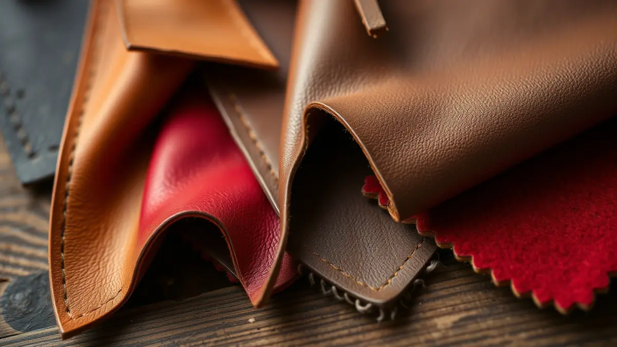 Generic image of leather and textile samples in warm and red tones, suggesting craftsmanship and natural materials.