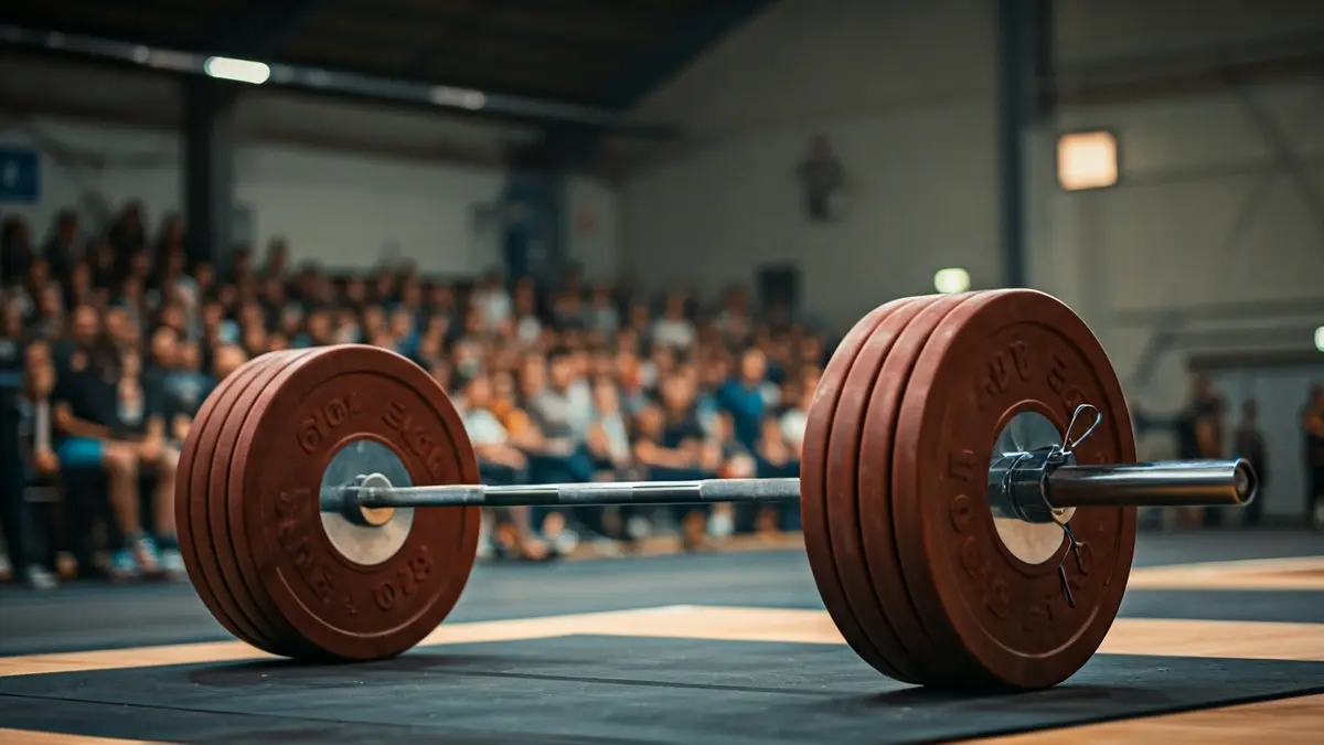 Generic image of a weightlifting bar with weights in a gym.