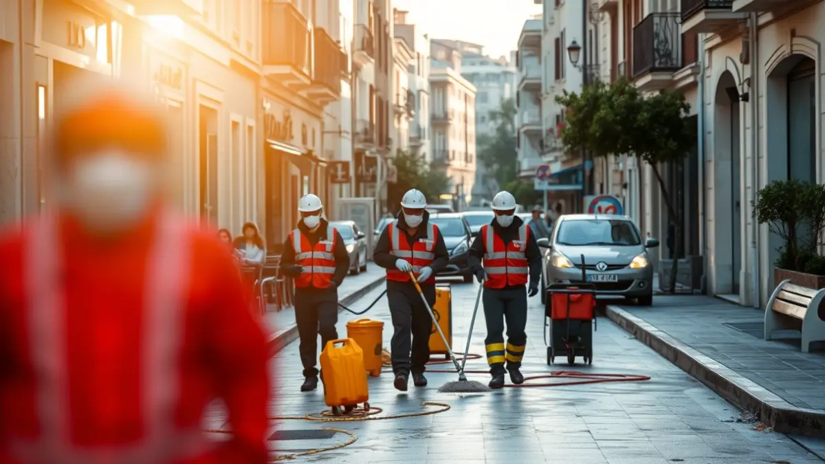 Imagen genérica de una brigada de limpieza trabajando en una calle de la ciudad.
