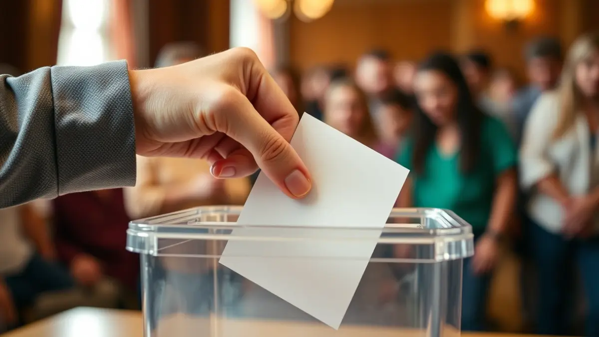 Generic image of a hand casting a vote into a ballot box, symbolizing citizen participation.