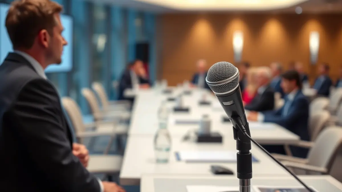 Imatge genèrica d'un micròfon en un faristol, simbolitzant una presentació política.