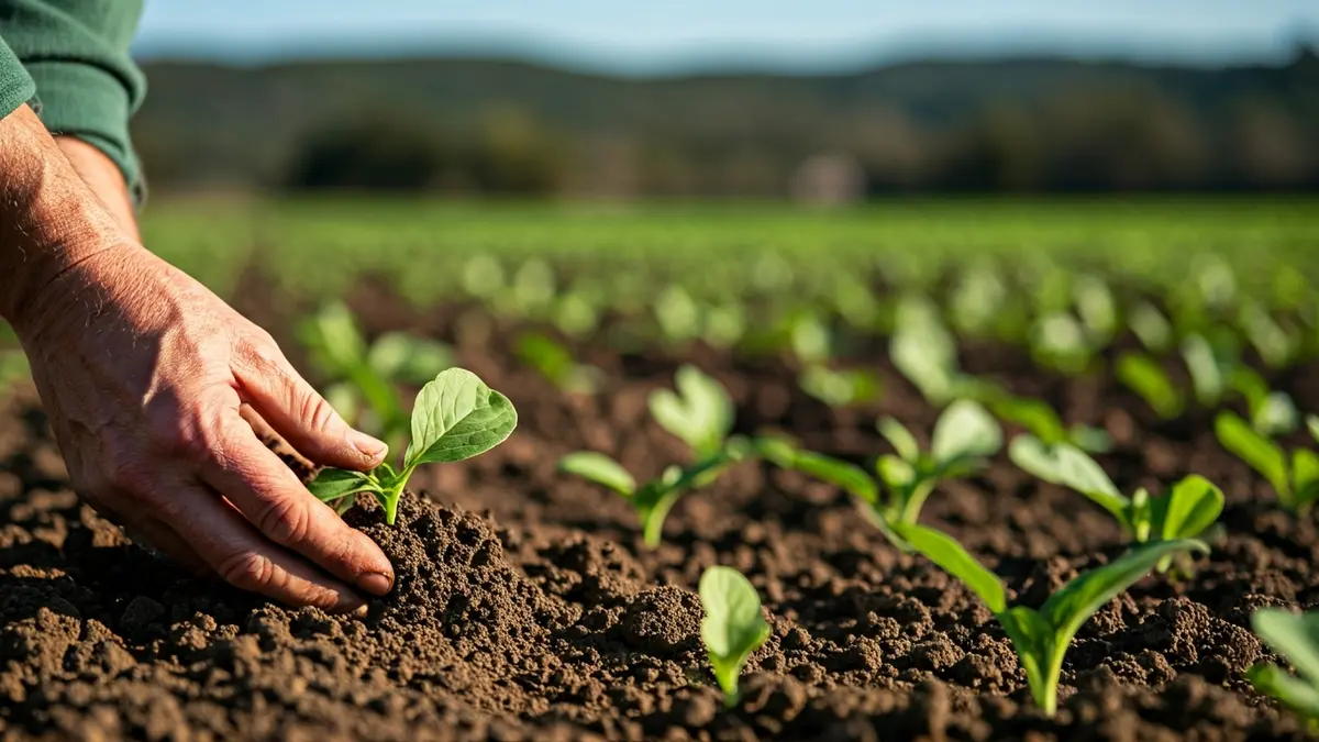 Imatge genèrica d'unes mans de llaurador treballant la terra en un camp.