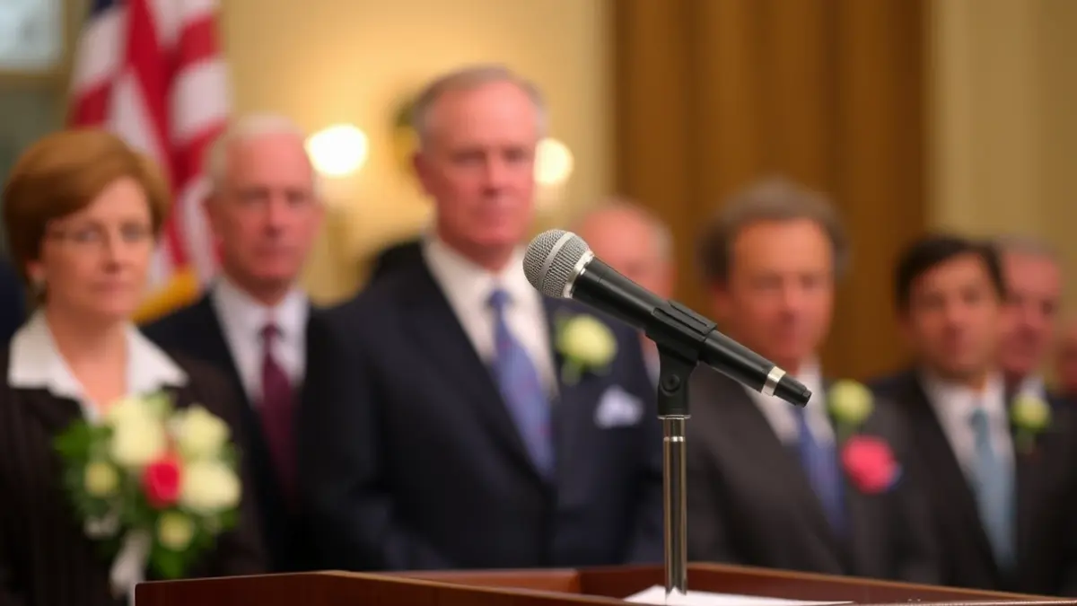 Imatge genèrica d'un micròfon en un faristol durant un acte d'homenatge.