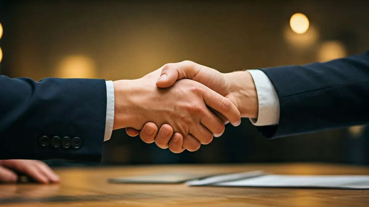 Imatge genèrica de dues mans encaixant sobre un escriptori, simbolitzant un acord o col·laboració.