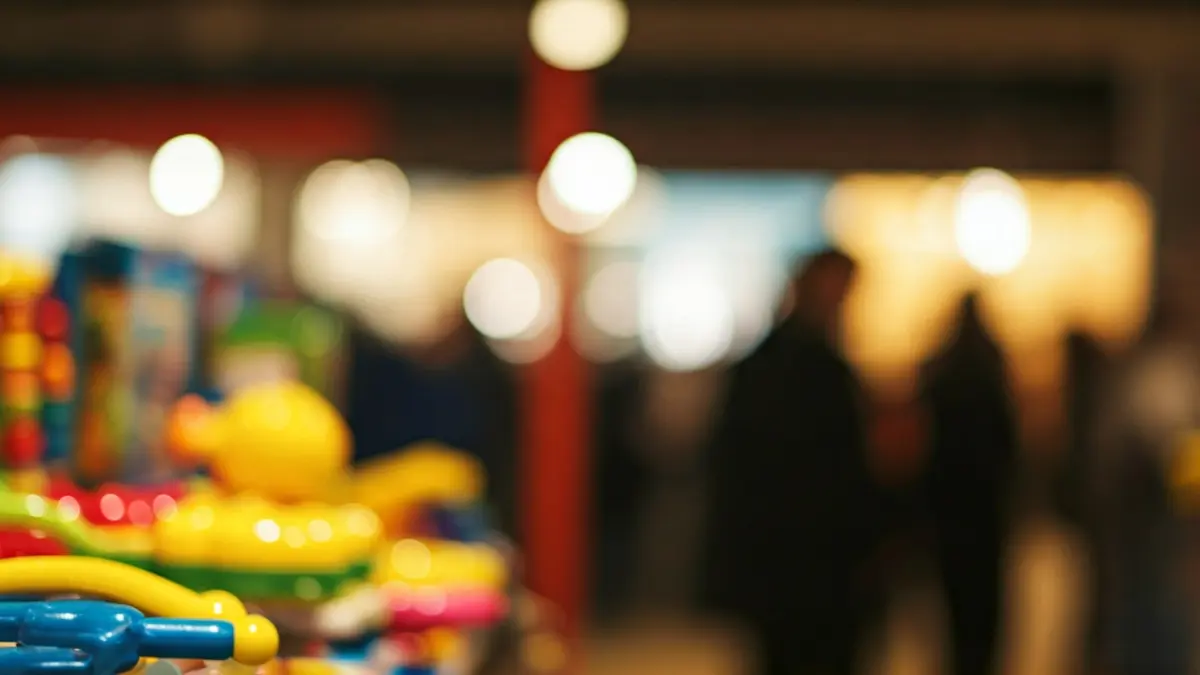 Imatge genèrica de joguets infantils amb etiquetes borroses.