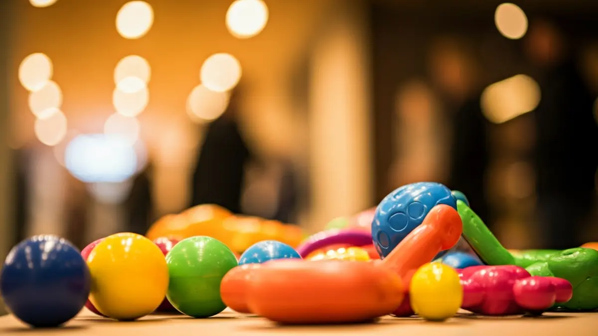 Imagen genérica de juguetes infantiles con etiquetas, sugiriendo un entorno comercial.