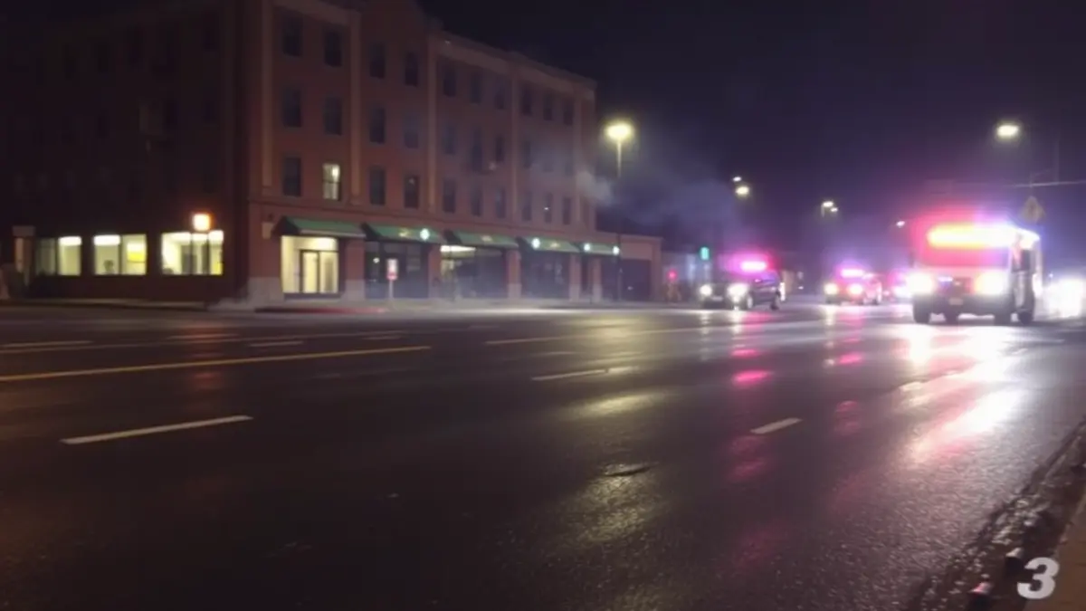 Generic image of emergency lights at night, with smoke in the background.