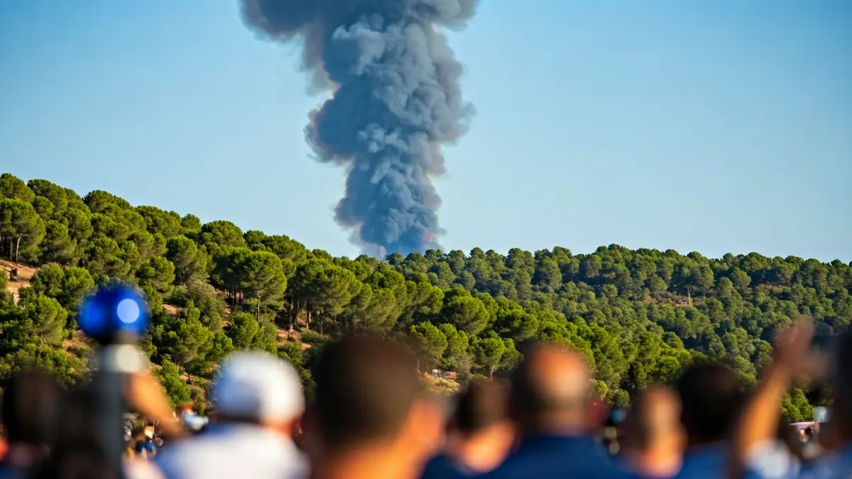 Imatge genèrica d'un incendi forestal amb fum sobre un bosc mediterrani.