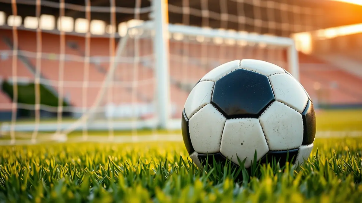 Imatge genèrica d'una pilota de futbol en un camp, amb la porteria desenfocada al fons.