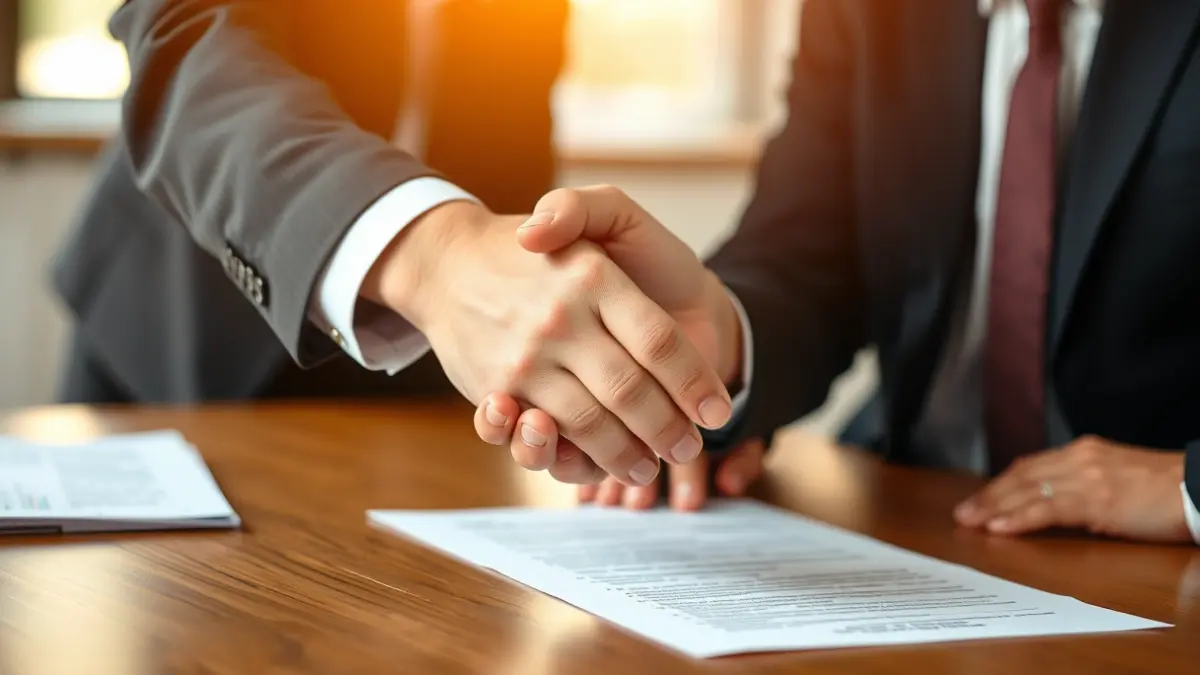 Imagen genérica de dos manos estrechándose sobre un documento, simbolizando un acuerdo o colaboración.