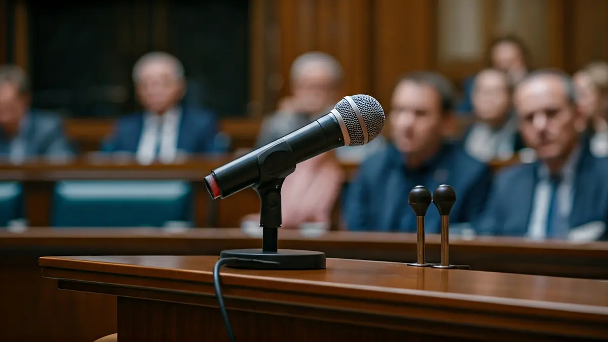 Imatge genèrica d'un micròfon en un faristol en un entorn parlamentari, simbolitzant un debat polític.