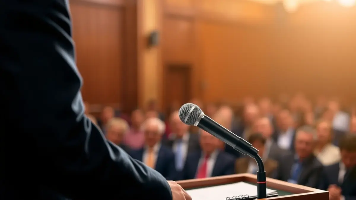 Imatge genèrica d'un micròfon en un faristol, representant un debat o conferència.