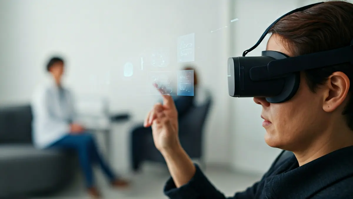 Imagen de una persona utilizando realidad mixta para terapia de salud mental