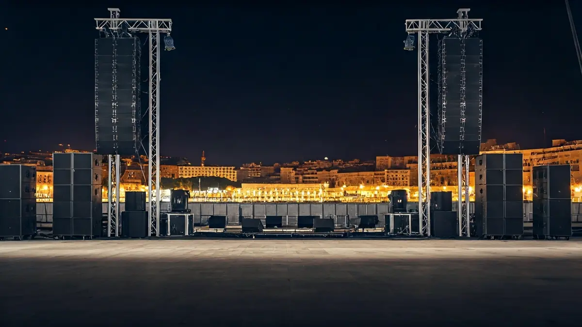 Imatge genèrica d'un escenari de concert a l'aire lliure de nit.