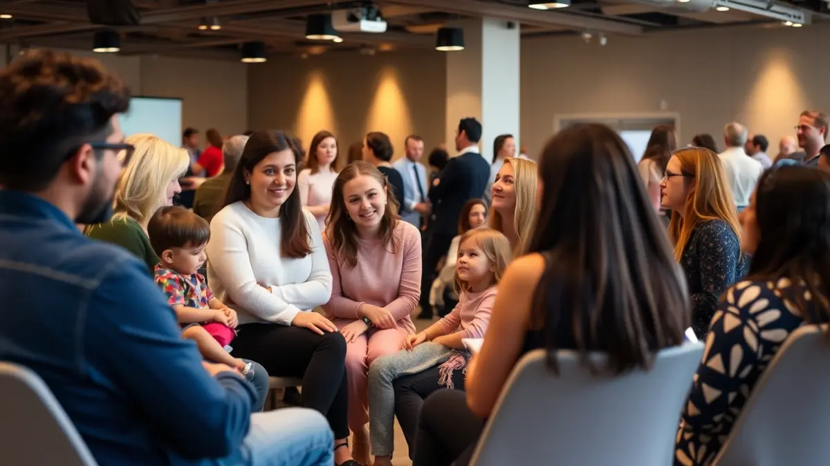 Imagen genérica de un grupo de familias, docentes y profesionales de la educación reunidos en una conferencia.