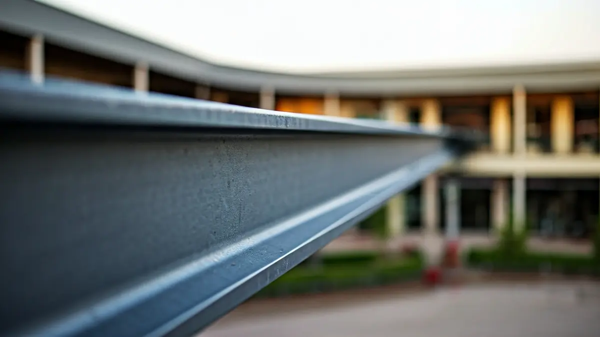 Imagen de una viga metálica a gran altura en un centro comercial.